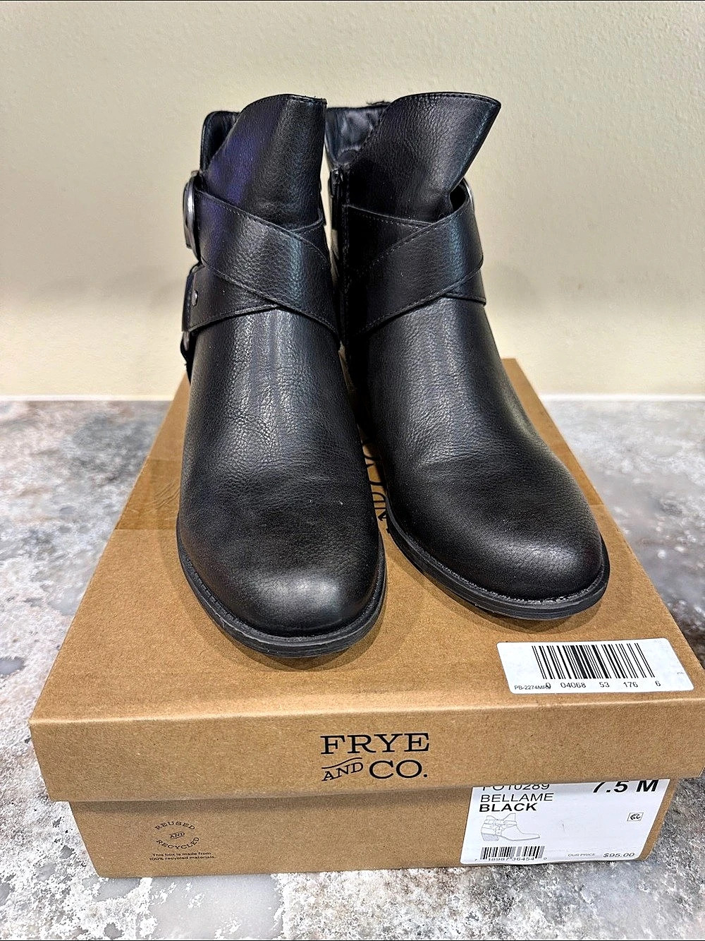 Frye & Co Black Buckle Ankle Boots US 7.5 M Like New